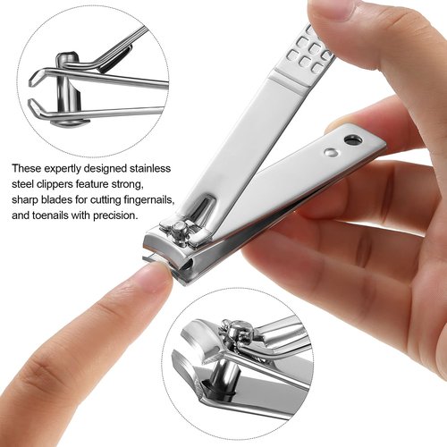 Honoson 50 Pieces Nail Clipper Set Fingernails and Toenail Bulk Clipper Flat Stainless Steel Nail Cutter for Women Men Thick Nails, Black and Silver
