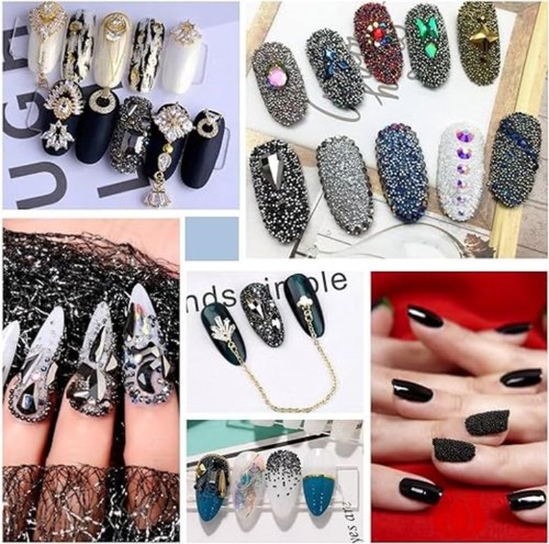 Chunmeng 3D Metal Caviar Nail Beads, Black Gold Mini Ball Decorations for Acrylic/Gel Nails - DIY Manicure Kit for Women