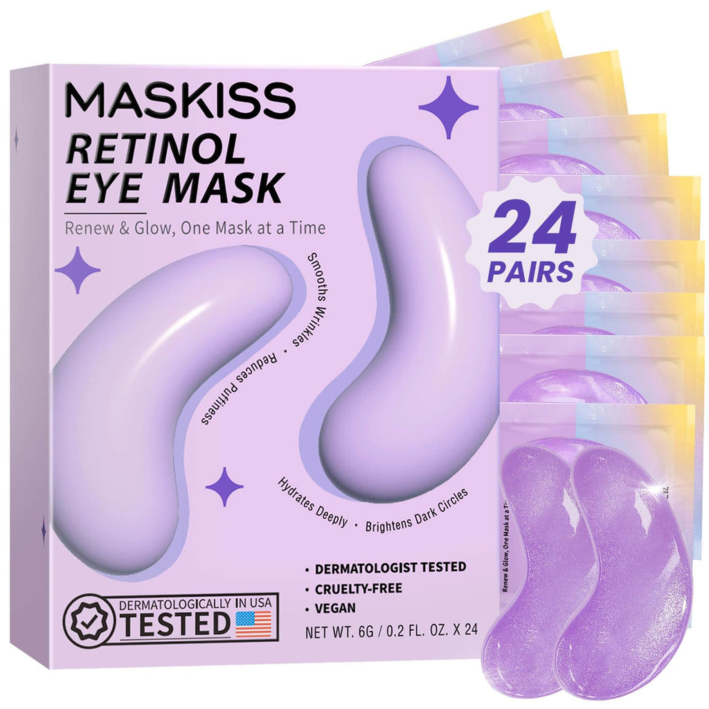 Maskiss Retinol Under Eye Patches (24 Pairs), Purple Eye Masks for Dark Circles, Puffy Eyes & Wrinkles, Firming Collagen Eye Patches, Vegan Cruelty-Free Skincare Gifts for Women