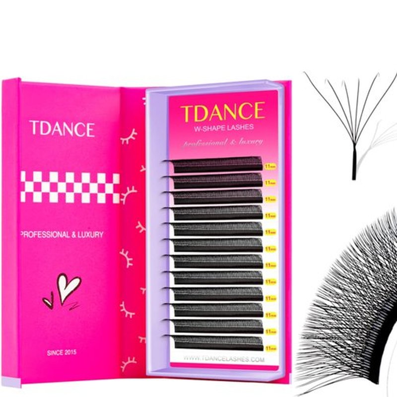 TDANCE YY Lash Extensions Premade Volume Eyelash Fans YY Lashes Matte Black W Lashes Extensions(W-6D-0.07-M,8-15 mm)