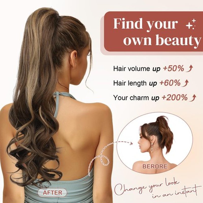 LONAI Claw Clip Ponytail Extension for Women 24 Inch Curly Wavy Ponytails Extensions Clip in Ponytail Hair Extensions Pony Tail Clip on Ponytails Hair Piece (Dark Chocolate Brown)