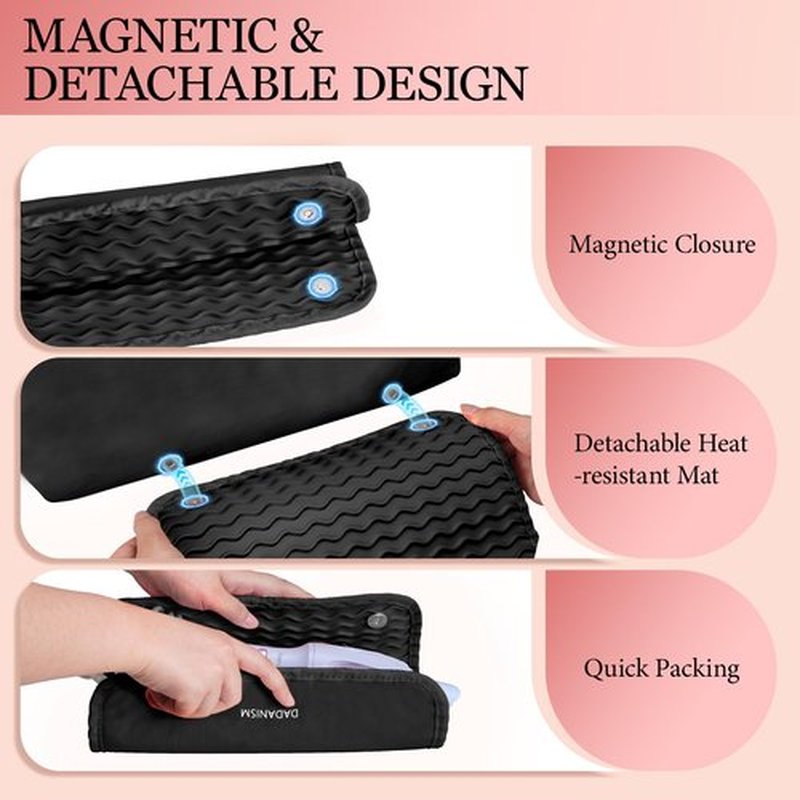 Dadanism Hot Hair Tools Travel Bag with Heat Resistant Mat Removable, Hair Accessories Organizer Case, Women Travel Essentials, Storage Pouch for Curling Iron Straightener Flat Iron HairDryer, Black