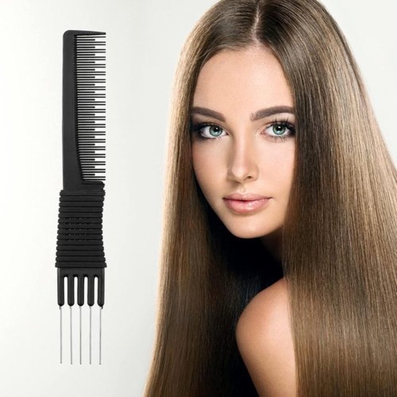 Leinuosen 3-Pack Carbon Lift Teasing Combs - Metal Prong Hair Picks for Women's Styling | Black