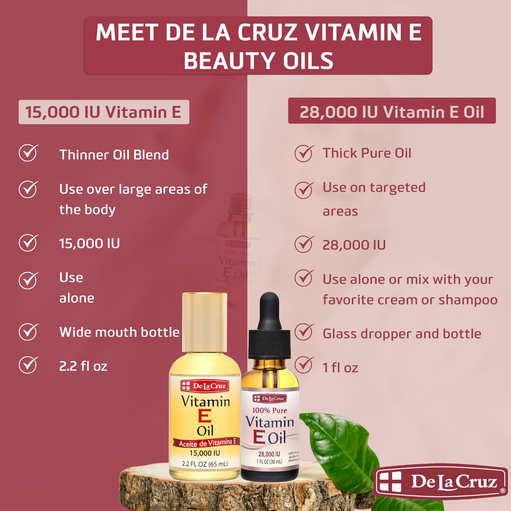 De La Cruz Vitamin E Oil for Face 28,000 IU - No Preservatives, Artificial Colors or Fragrances, Made in USA 1 FL. OZ.