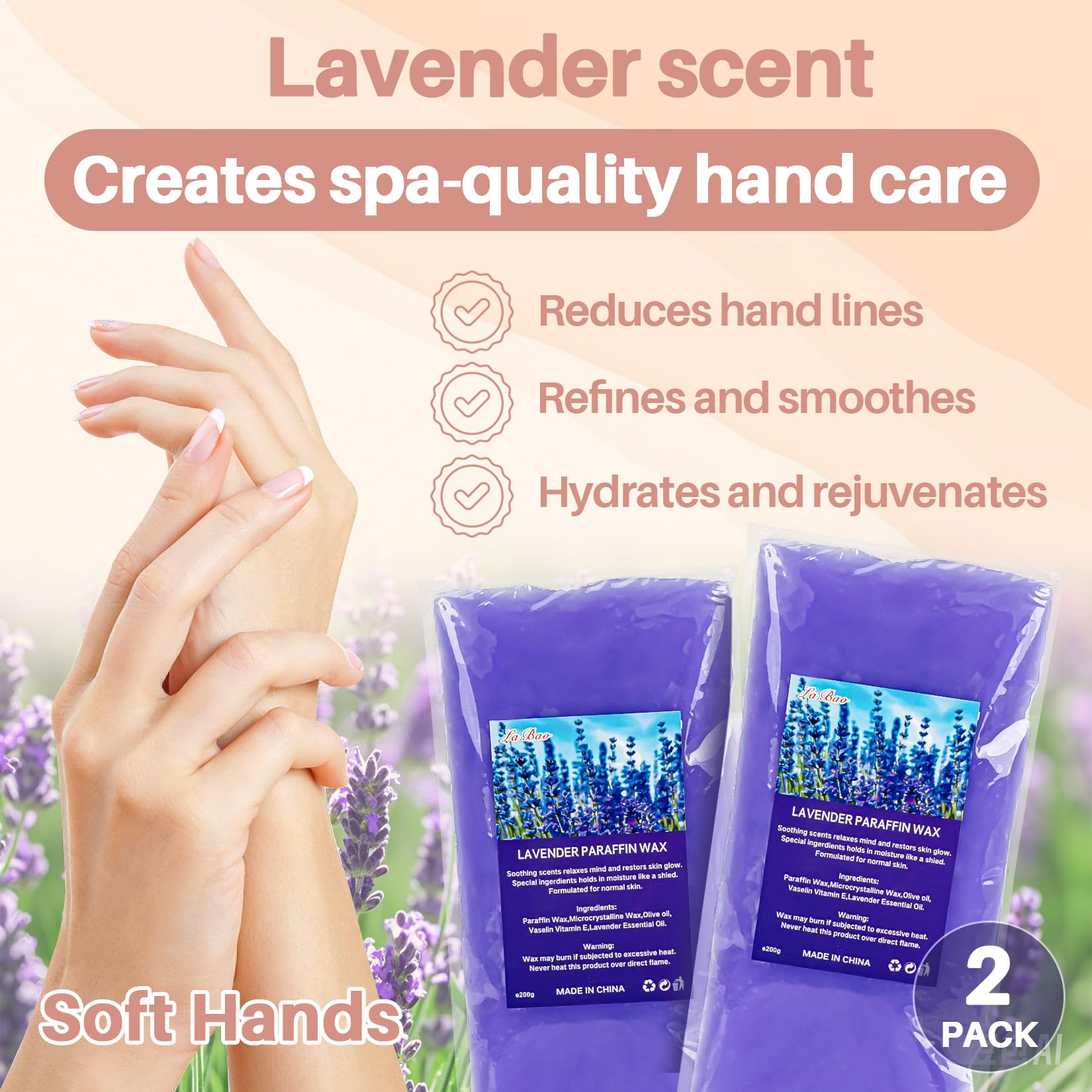 MAQIHAN 2 Pack Lavender Paraffin Wax Refills - Wax for Hand and Foot Spa