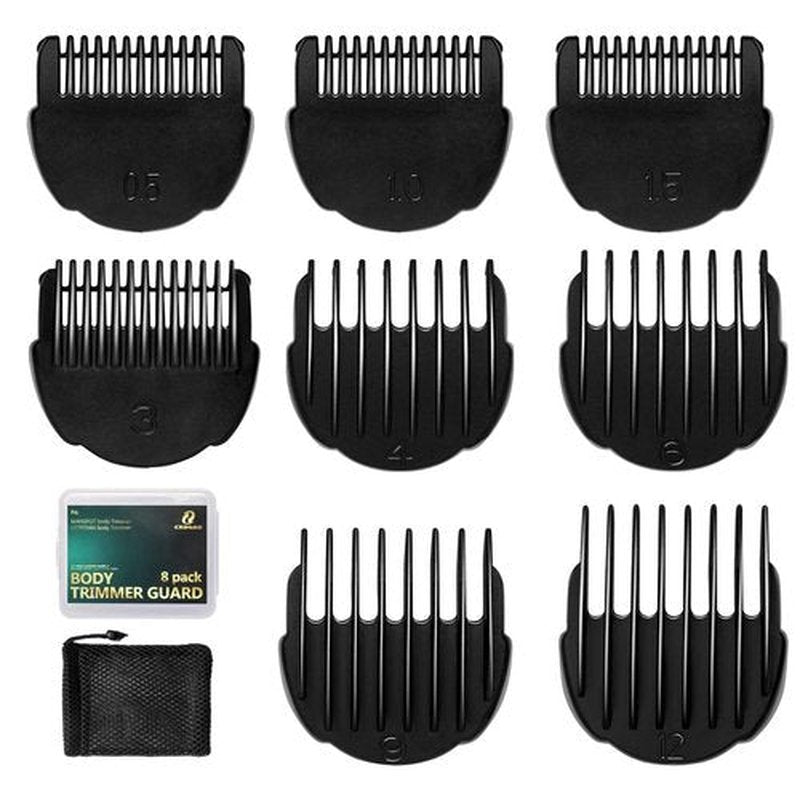 Hair Clipper Guards Guides 8pcs 0.02inch to 0.5Inch(0.5mm-12mm) Fits For Manspot Body Trimmer,Meridian Ball Trimmer Clipper Guard,8 Pack Black