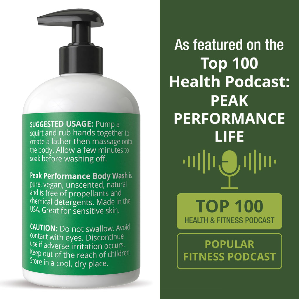 Peak Performance Pure Unscented Body Wash Made with Organic Ingredients Including Aloe Vera, Olive Oil, Jojoba, Coconut and Shea Butter - Great for Sensitive Skin - Natural Vegan No Toxins