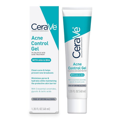 CeraVe Acne Control Gel - 2% Salicylic Acid Treatment with Glycolic & Lactic Acids | 1.35 Fl Oz