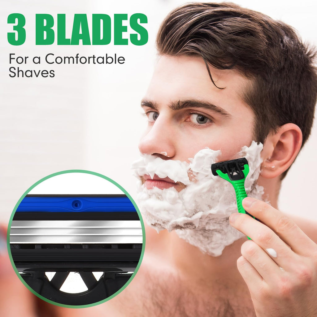 Wovnet 12 Pcs Mens Disposable Razors Bulk 3 Blade Sensitive Head Shaving Razors for Men Travel Hotel Spa Christmas Party Gift