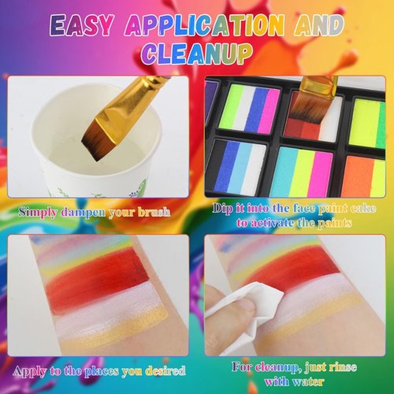 Face Paint Kit for Adults – 12 Color Rainbow Split Cake Face Painting Kit with 4 Brushes, Water Activated Face Paint Palette, Professional Facepaint Makeup Set for Halloween Cosplay Parties