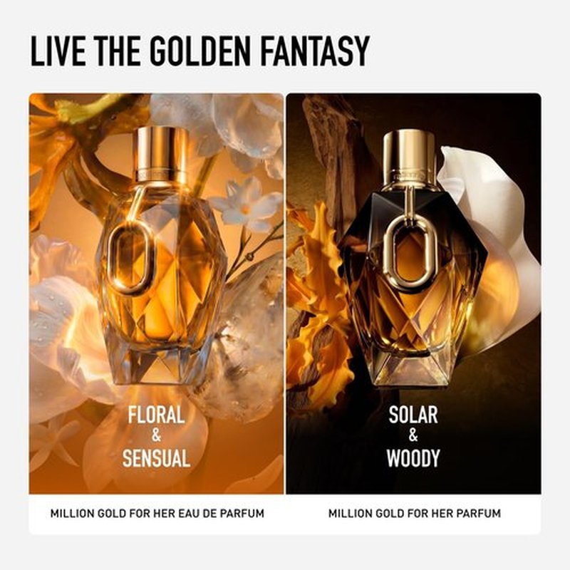Rabanne Million Gold Eau de Parfum for Her - Long-Lasting Refillable Luxury Perfume with Sparkling Rose & White Flowers