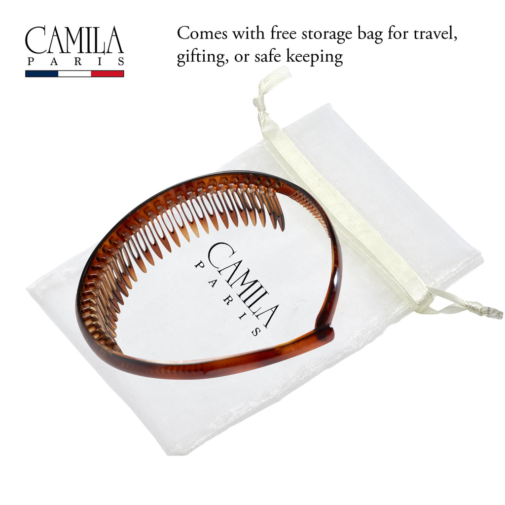 Camila Paris AD109 French Headband for Women Tortoise Shell, Strong Hold Grip Women's Hair Band, Very Flexible, No Slip and Durable Styling Girls Hair Accessories, Made in France