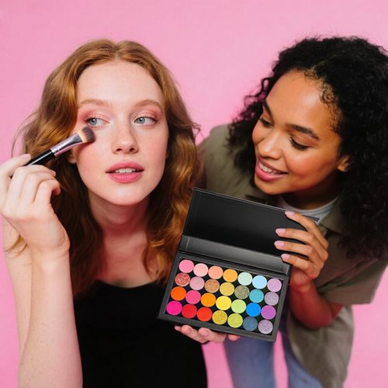 SZDYM Strong 4 Layers Empty Magnetic Palette Book Palette+1pcs Makeup Depotting Spatula+50pcs Round Metal Stickers+50pcs Square Metal Stickers