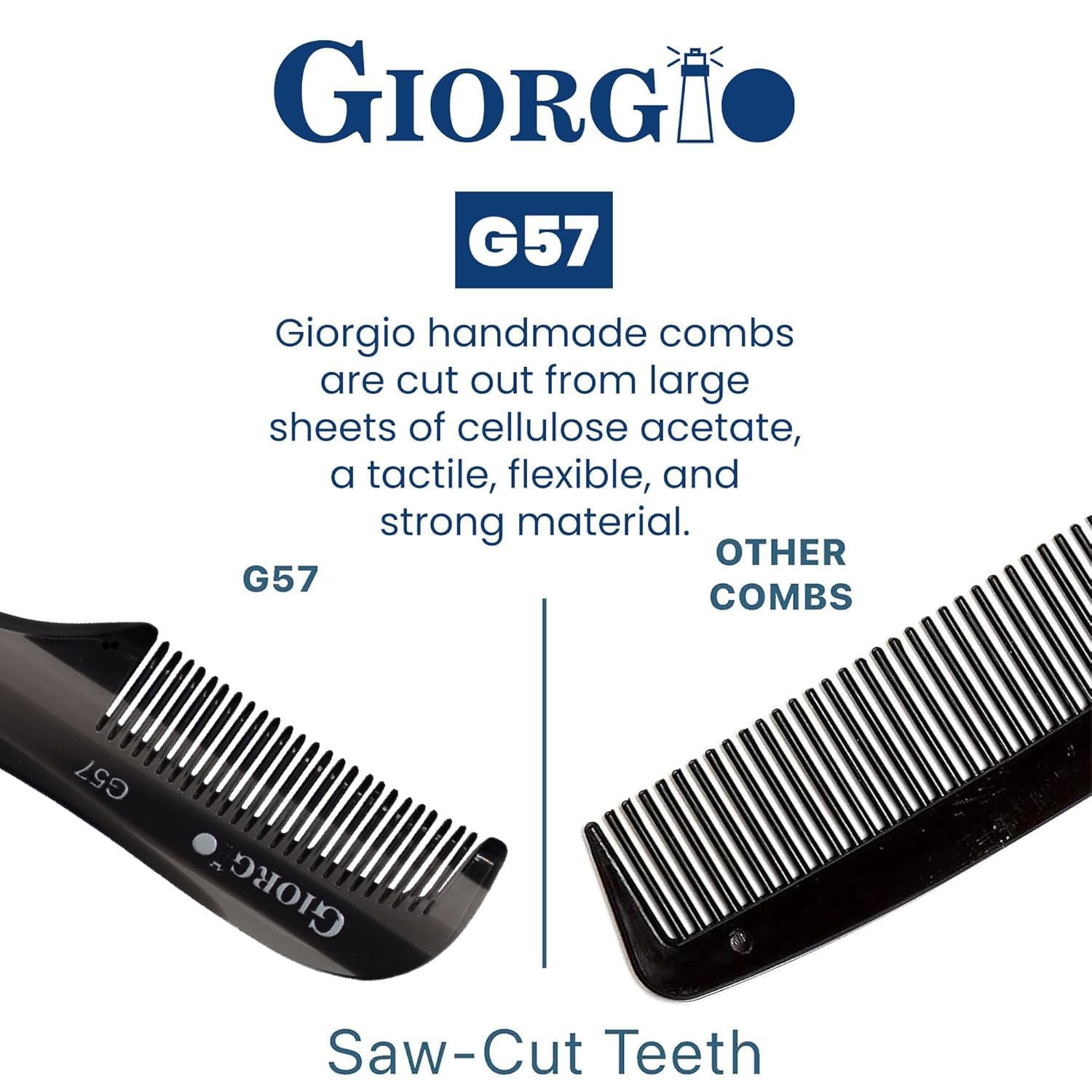 Giorgio G57 Extra Small 2.75 Inch Men's Fine Toothed Beard and Mustache Comb for Facial Hair Grooming and Styling. Wallet Pocket Comb Handmade of Quality Durable Cellulose, Saw-Cut and Hand Polished