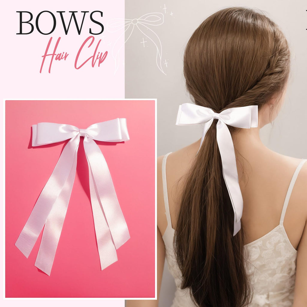 YGDZ 16PCS White Oversized Silky Satin Hair Bows Set, Ribbon Bows with Scrunchies for Women & Girls, Christmas Stuffers Xmas Gift, White Hair Accessories for Christmas & Wedding