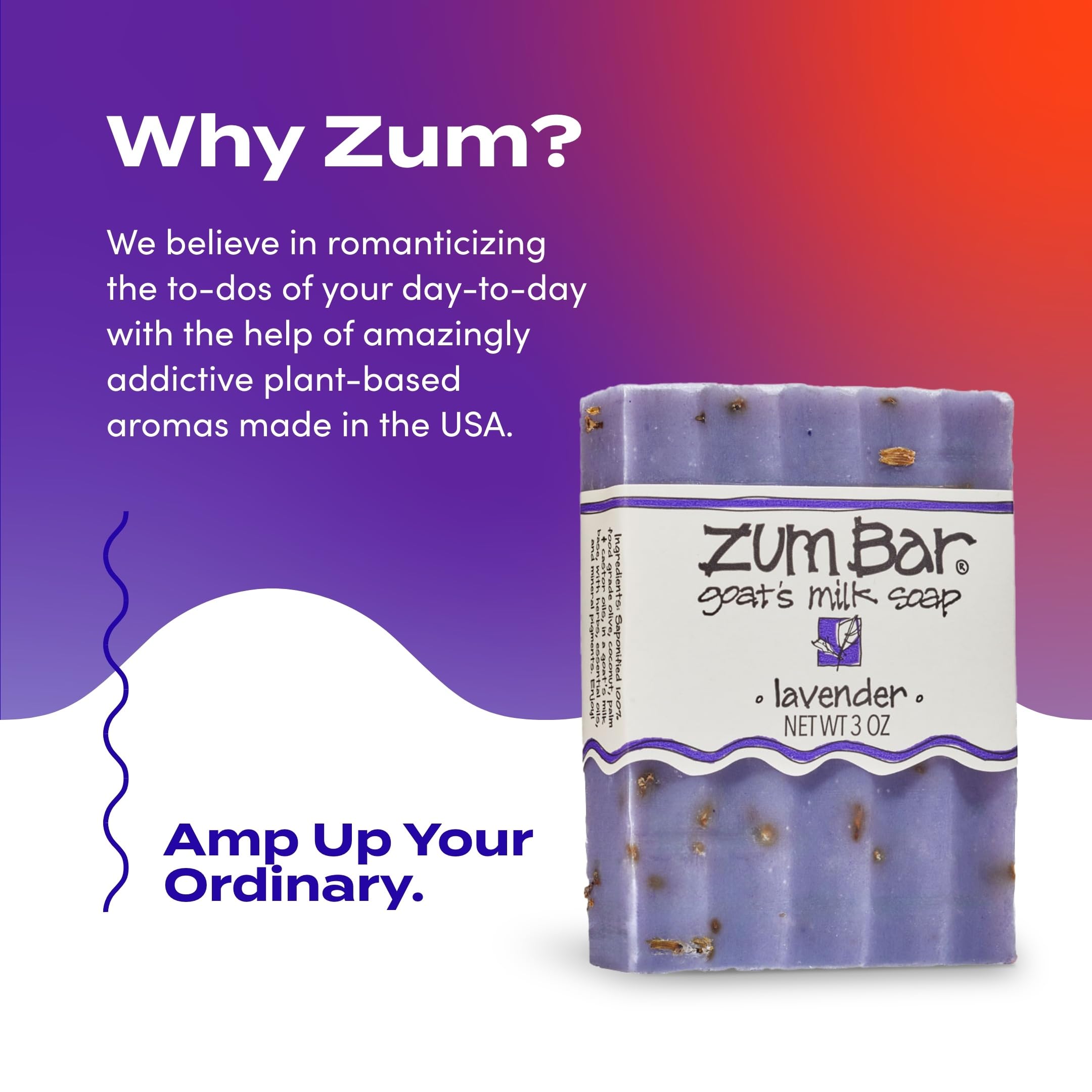 Zum Indigo Wild Goat's Milk Soap Bar - Bar Soap for Hands & Body Made with Essential Oils - 3 oz - Lavender (3 Pack)