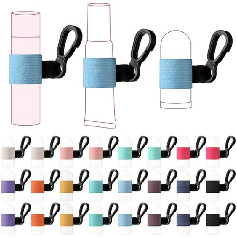 Shinylin 24 Pcs Bulk Mini Lip Balm Holders Elastic Lip Gloss Holders Keychain Lipstick Sleeves Portable Clip on for Lipsticks Keys Purse Lanyard