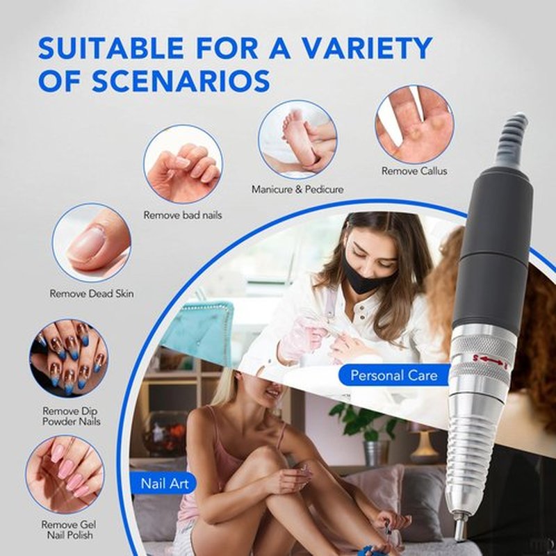 Nail Drill Handpiece for UP200, KUPA KP55, KP60, KP5000 Machine, 35000RPM Professional Electric Nail File Handle Replacement 3 Pins for Manicure Art Tool, Low Noise and Smooth (Only Handpiece)