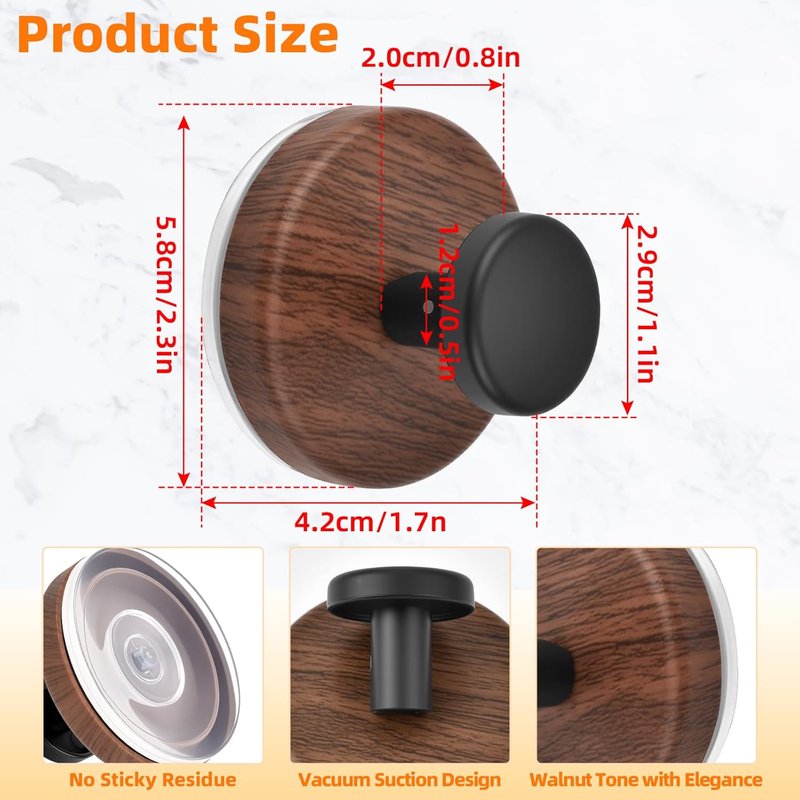 Walnut Suction Cup Wreath Hanger - No Drill Hook for Year-Round Decor | 2 Pack