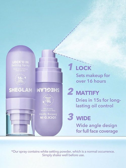 SheGlam Lock'd In Setting Spray - Quick-Drying, Mattifying Makeup Locking Spray | Oil-Control, Non-Greasy - Purple
