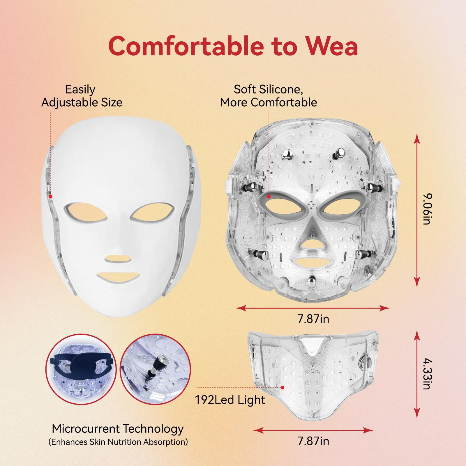 BeaRay LED Face Mask Light Therapy, 7 Colors for Skin Vitality, Home Beauty Device - Light Therapy for Face
