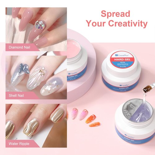 GazePlus Clear Hard Gel for Nails, 10 in 1 56g Large Capacity Builder Gel For Nail Extension Strengthen for Professional Salon and Nail Art DIY