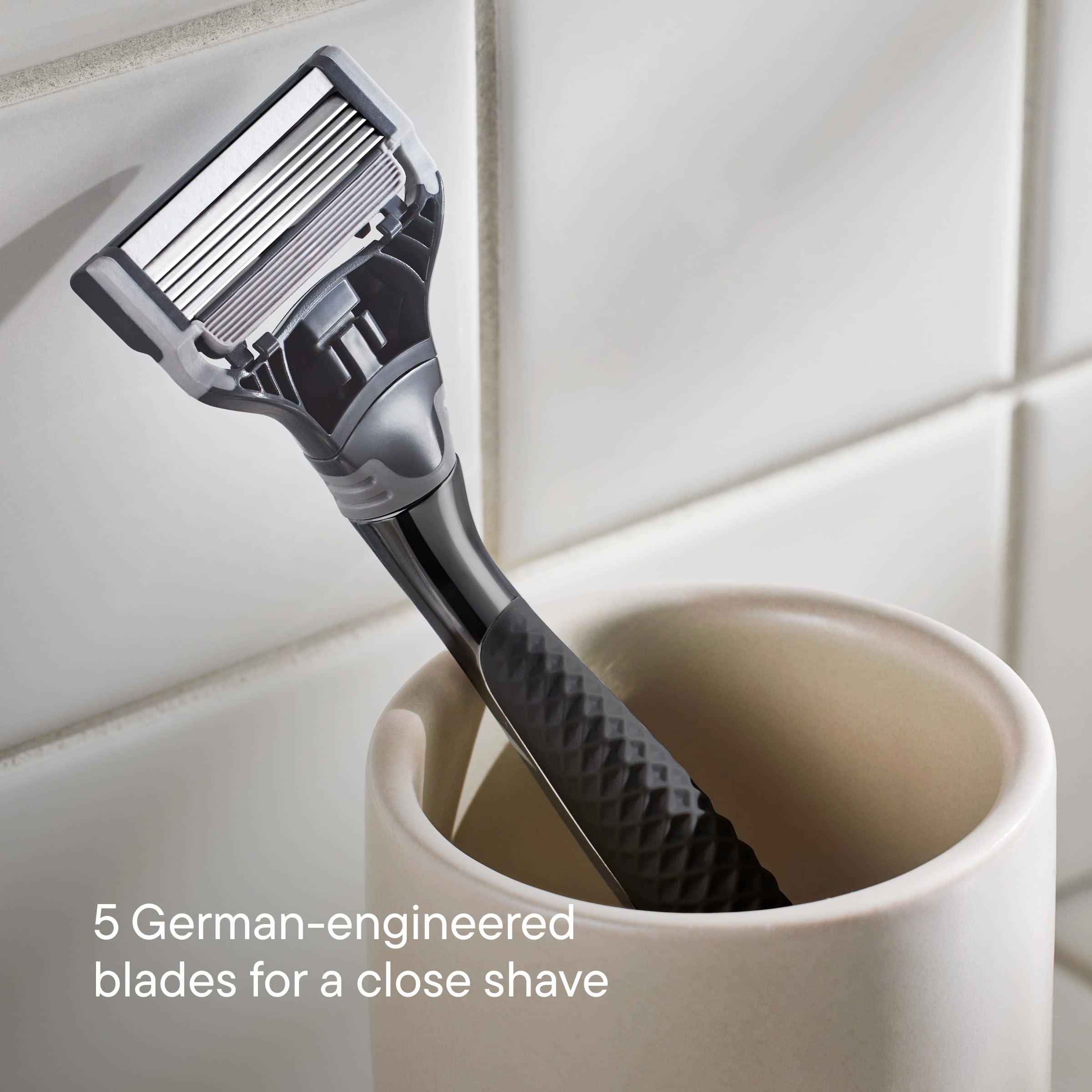 Harry's Original Shave Gift Set for Men - Black Metallic Handle + 3 Razor Blade Cartridges + Travel Blade Cover + 1 Foaming Shave Gel - German Engineered