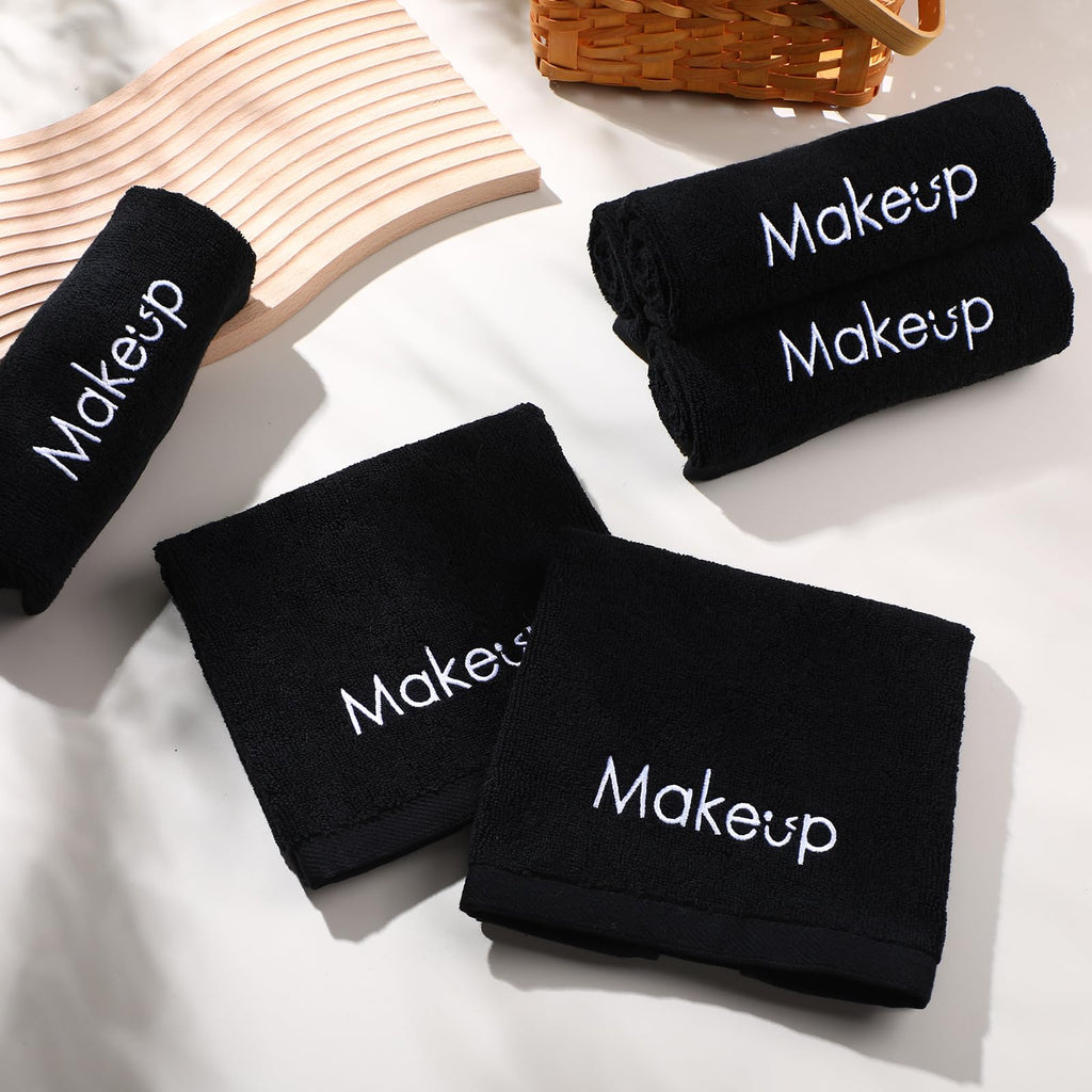 Shimeyao 13x13 Inch Black Makeup Towels Bulk Reusable Makeup Washcloths for Face Facial Remover Washcloths Absorbent Cotton Towel for Salon Spa Women Skin Care(6 Pcs,Cross Pattern)