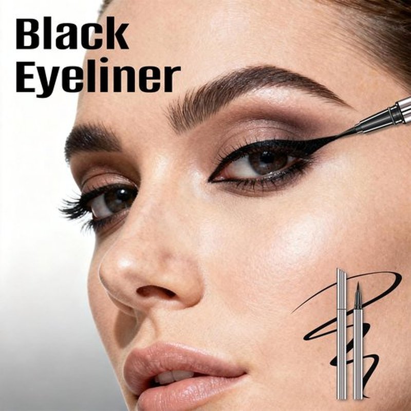 Skiennix Liquid Eyeliner - Waterproof Intense Black, Ultra-Fine Tip, Smudge-Proof, 0.6ml