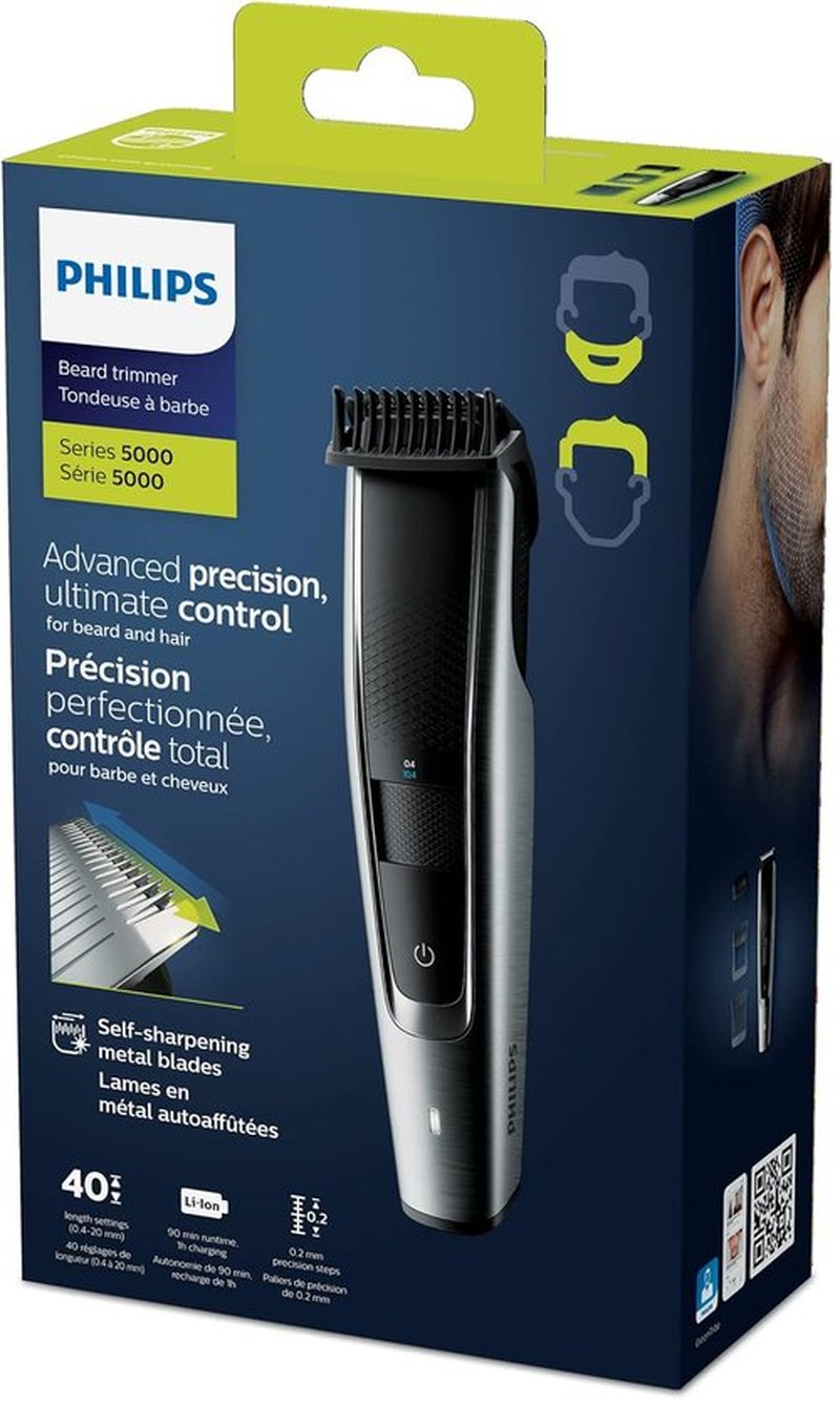 Philips Beard Trimmer & Hair Clipper Series 5000 - No Blade Oil Required - Sleek Black & Silver Design