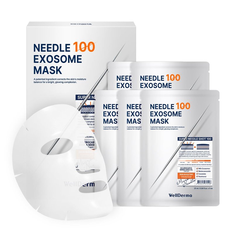 WELLDERMA Milk Exosome Mask 100, Hydrating & Balancing Sheet Mask, Face Care with Niacinamide, Panthenol & Ceramide Complex, 25ml x 5 Sheets