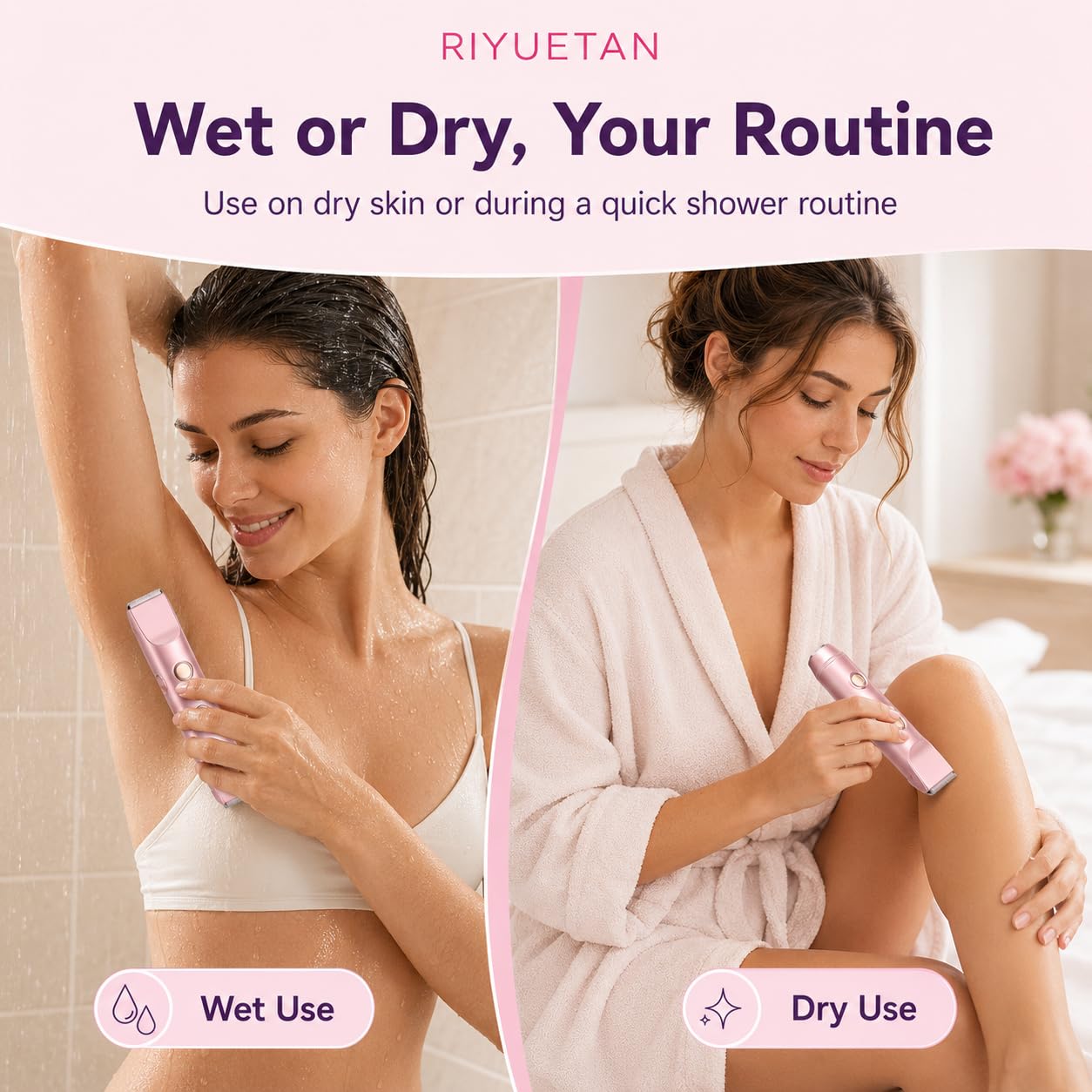 Bikini Trimmer for Women, 2-in-1 Electric Razor with Ceramic Trimmer & Rotary Shaver, IPX7 Waterproof Wet/Dry Women’s Body Shaver, USB-C Rechargeable Razor for Bikini Line, Legs, Underarms