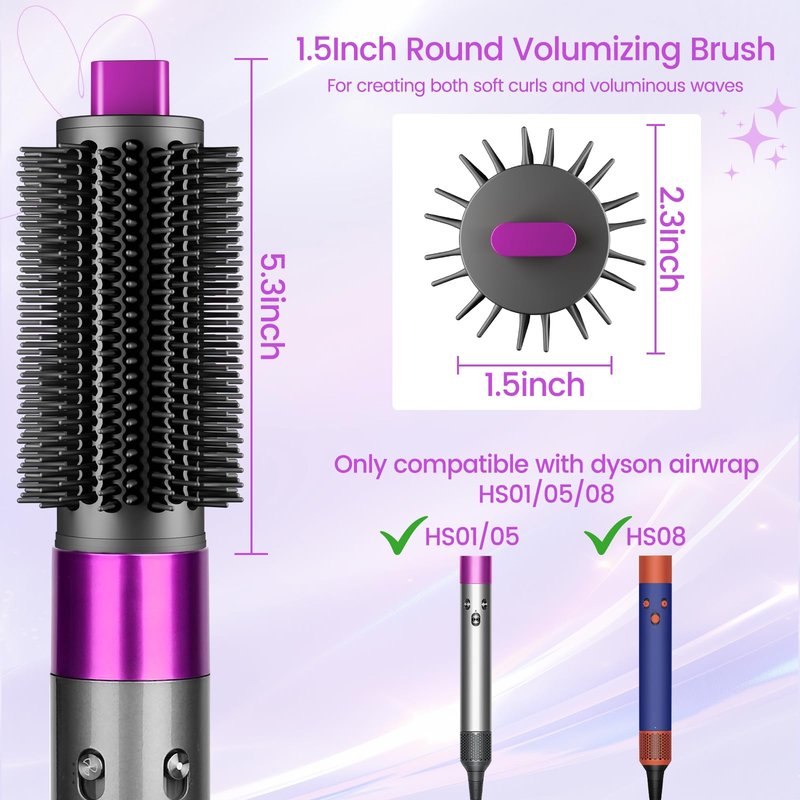 ZEPHBLOW Upgraded Round Volumizing Brush for Dyson Airwrap, Round Brush Attachment Compatible with Airwrap HS01/05/08, Flexible Bristles for Root Lift Volume Frizz Control Styling Volumizing, Rose
