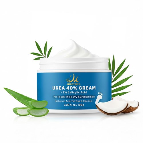 Miratiful Urea Cream 40% plus Salicylic Acid 2% (4 oz)| Urea Cream For Feet Dry Cracked Heels, Knees, Elbows, Hands Callus&Corn Treatment | Urea Foot Cream 40 Percent w/Tea Tree & Coconut Oil
