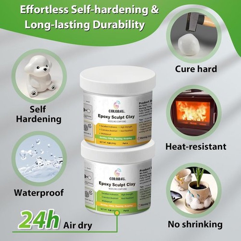 Epoxy Sculpt Clay - 2 Pound White Epoxy Putty | Strong Self-Hardening Adhesive for Sculpting & Repairing