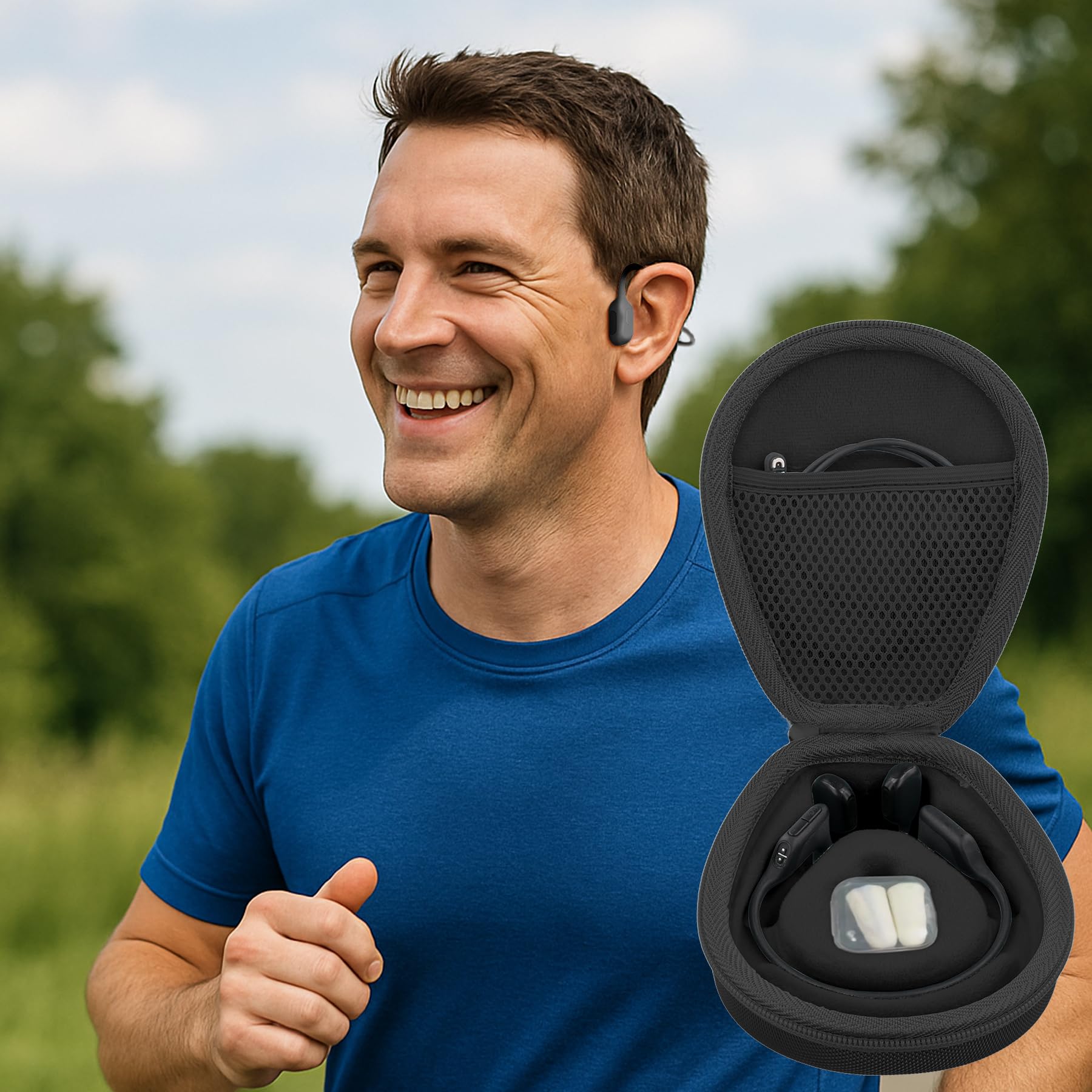 co2CREA Hard Case for SHOKZ New OpenRun Pro 2/1/Mini, OpenRun Standard/Mini, OpenMove, OpenSwim Pro, OpenSwim, Compatible with All SHOKZ Open-Ear Bone Conduction Sport Headphones, Black Case
