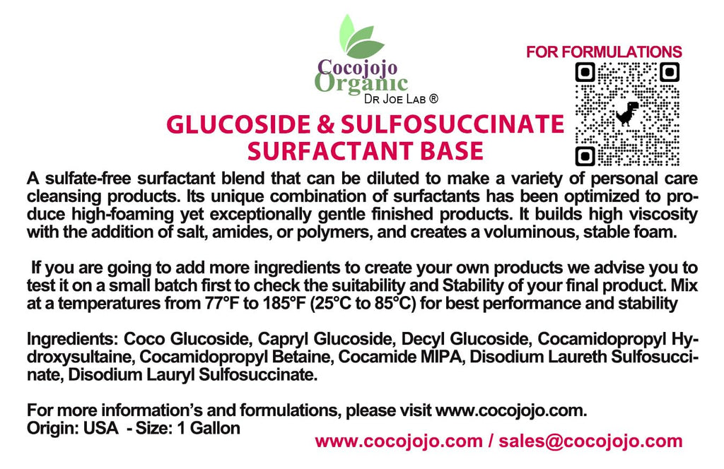 Glucoside Surfactant Base - Plant Derived All in One Natural Gentle Mild Rich Foaming Cleanser - Lauryl Decyl Coco Capryl Caprylyl Cosmetic Liquid Hand Soap Body Wash - 1 Gallon (Pack of 1)