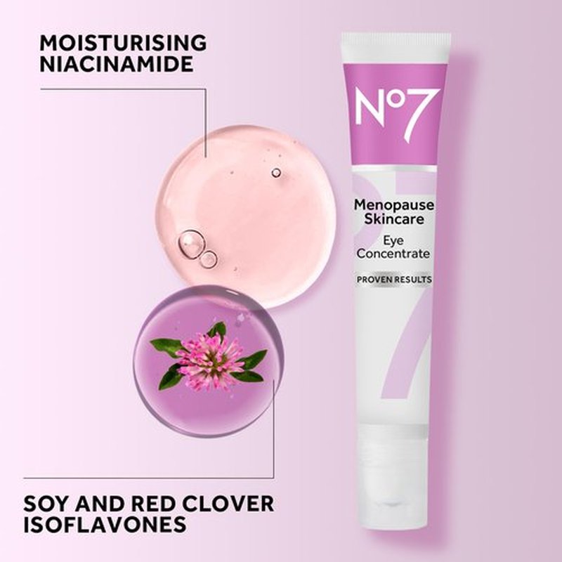 No7 Menopause Skincare Firm & Bright Eye Concentrate - Revitalizing Eye Cream for Dark Circles, Wrinkles & Under Eye Puffiness - Menopause Relief Cooling Roller for Refreshing Tired Eyes (15 ml)