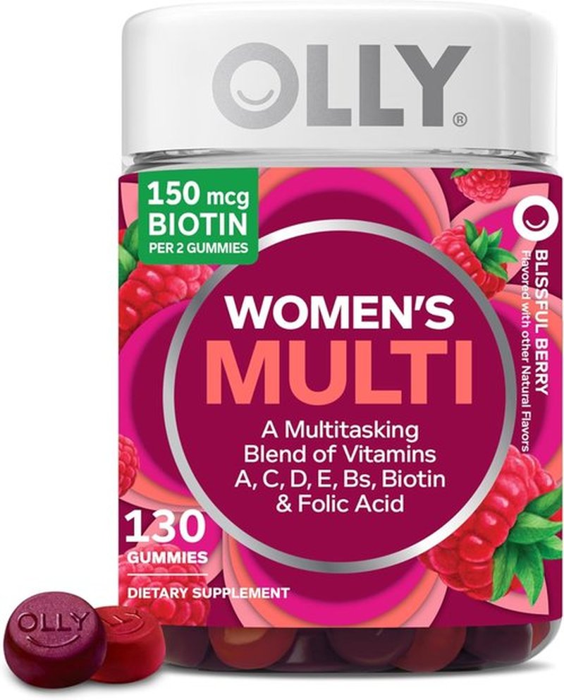 OLLY Women's Daily Multivitamin Gummies - Berry Flavor, Chewable Vitamins A, D, C, E & Biotin | 130 Count