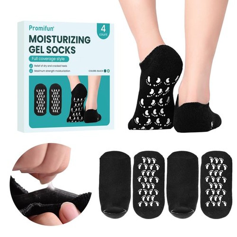 Silicone Moisturizing Socks for Women & Men - Promifun 2 Pairs Moisturizer Socks for Dry Cracked Feet - Cracked Heel Repair - Heel Socks for Cracked Heel Treatment (W 6-9 / M 5-8, Black)