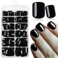 240pc Black Press on Nails Short Square Fake Nails with Glue Tabs, Short Nails Press on Nail Square Glue on Nail Black Acrylic Nail False Stick Nail Women Girls Artificial Fingernails Kit 12 Sizes