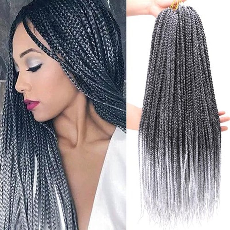 Box Braids Crochet Hair Pre looped 24 Inch Ombre Gray Crochet Box Braids for Black Women 6 Packs Goddness Knotless Crochet Braids Grey Fiber Braiding Hair Extensions(TGrey#)
