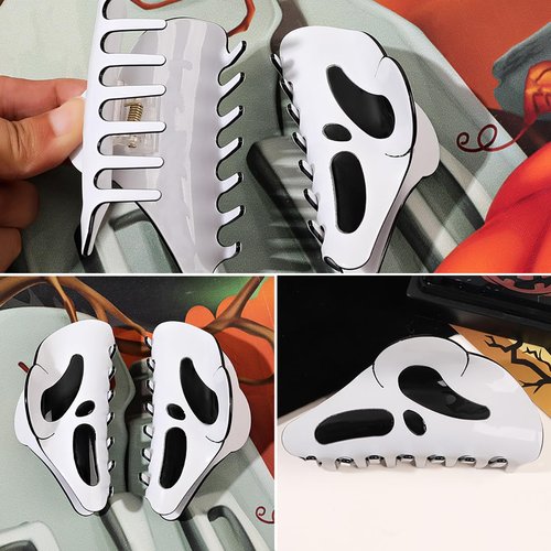 2 Pcs Halloween Big Hair Claw Clip Skull Hairpin Punk Ponytail Scream Grimaces Scary Styling Shark Clip Funny Hair Accessories Halloween Styling