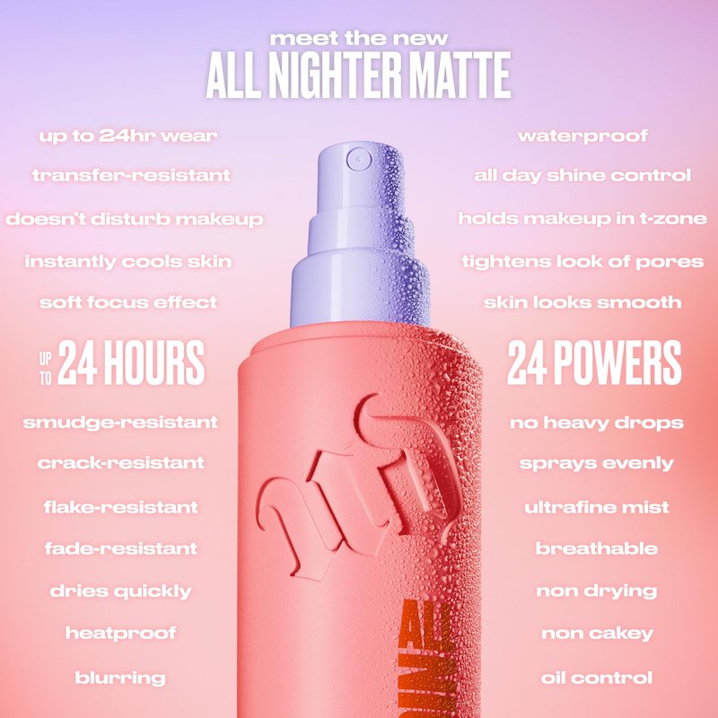 Urban Decay All Nighter Waterproof Makeup Setting Spray - Blurring Matte Finish, Up to 24HR Wear, Ultra-Fine Facial Mist, Mattifying Oil Control Face Primer, Smudge-Proof, Transfer-Resistant - 4 fl oz