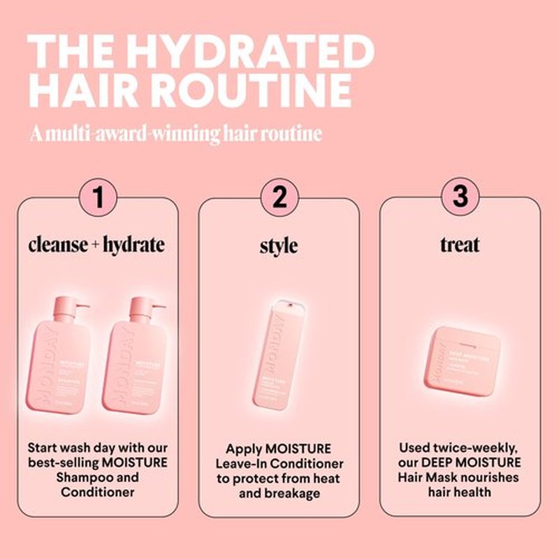 MONDAY HAIRCARE Moisture Shampoo + Conditioner Set for Dry, Coarse, Stressed, Frizzy Hair, Made with Coconut Oil, Rice Protein, Shea Butter and Vitamin E, All Natural, 12 fl oz (Pack of 2)