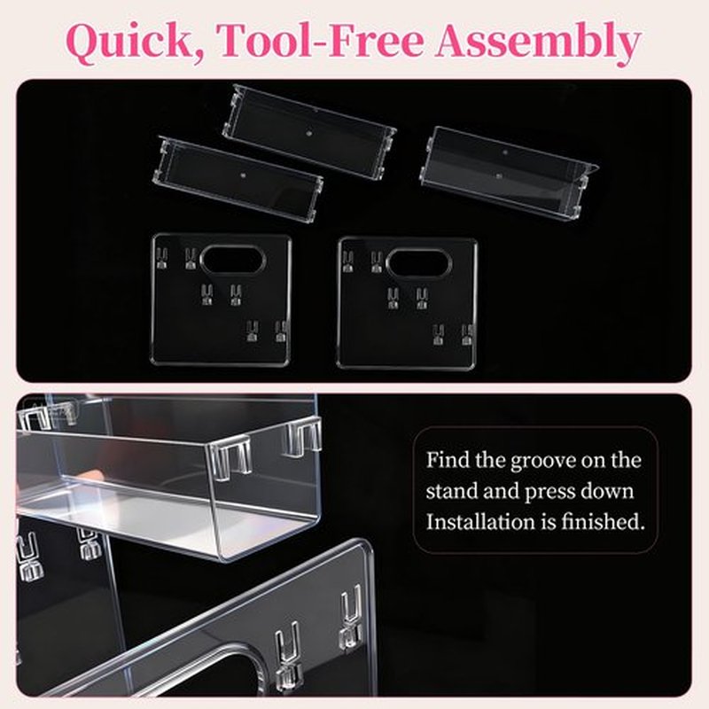 BQAN 3-Tier Clear Acrylic Nail Polish Organizer Rack - Extra Wide Storage Display Stand for Nail Polish, Essential Oils & Makeup with Built-in Handles