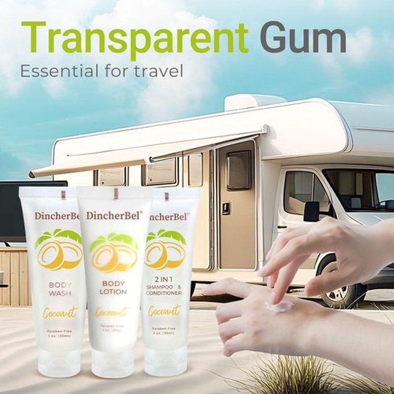 Travel Size Toiletries Kits, Bulk Mini Hotel Guest Amenities (Tropical Coconut, 1oz each), 3-Piece Sets Refreshing Coconut Scent - 50 Shampoo & Conditioner 2 in 1, 50 Body Wash and 50 Body Lotion
