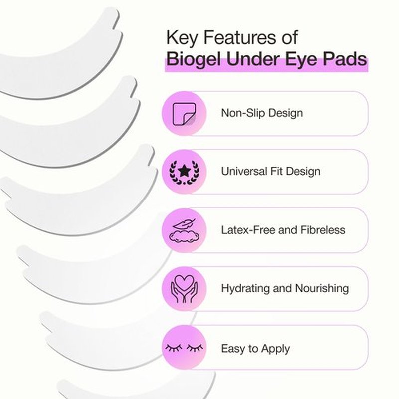 Curacoro Biogel Eye Pads for Lash Extensions, Soft Sticky Under Eye Patches for Sensitive Skin, Eyelash Perm Lamination, Lash Extension Remover Supplies (10 Pairs)