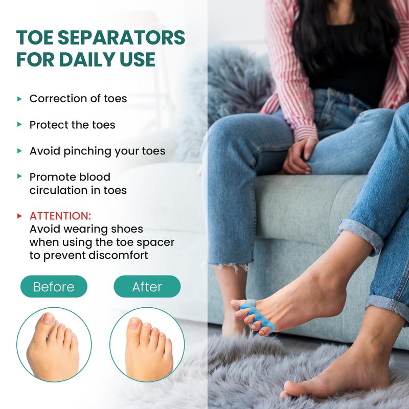 Welnove Toe Separators Spacers for Women - 4 Pack Gel Toe Straightener to Correct Bunions and Relieve Foot Pain - Silicone Toe Spacers for Toe Overlapping Yoga Practice, Non-Slip Design, Blue
