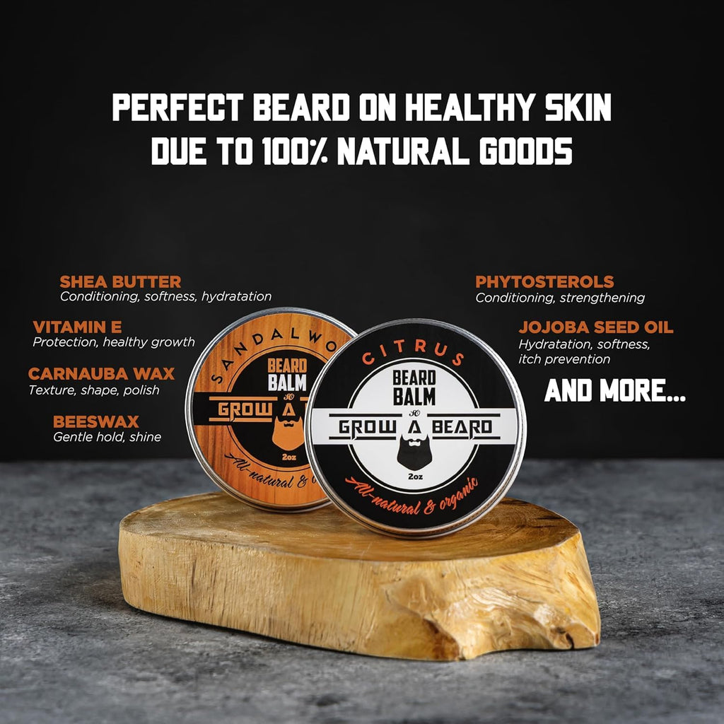 Beard Balm for Men, 2oz Sandalwood & 2oz Citrus Scent, w/Jojoba Oil & Shea Butter, Styling Cream for Men, Moisturizer & Softener, Beard Care Leave in Conditioner (2 Pack) (Balm)